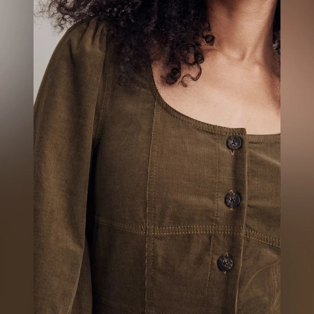Madewell Corduroy Seamed Long-Sleeve Mini Dress Kale 10 - Picture 5 of 10